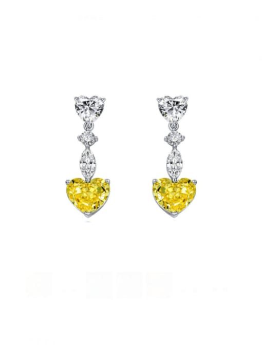 Yellow [E 1674] 925 Sterling Silver High Carbon Diamond Heart Luxury Cluster Earring